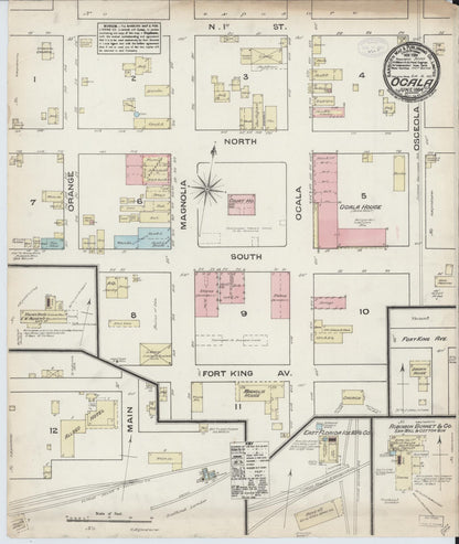 Sanborn Fire Insurance Map from Ocala, Marion County, Florida (1884), Sheet #0001 - Historic Sanborn Fire Insurance Map Print, vintage old map wall art, antique decor, genealogy gift, Florida Florida map