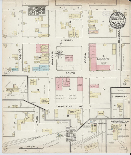 Sanborn Fire Insurance Map from Ocala, Marion County, Florida (1884), Sheet #0001 - Historic Sanborn Fire Insurance Map Print, vintage old map wall art, antique decor, genealogy gift, Florida Florida map