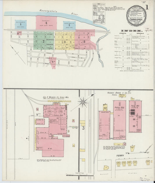 Sanborn Fire Insurance Map from Charleroi, Washington County, Pennsylvania (1897), Sheet #0001 - Historic Sanborn Fire Insurance Map Print, vintage old map wall art, antique decor, genealogy gift, Pennsylvania Pennsylvania map