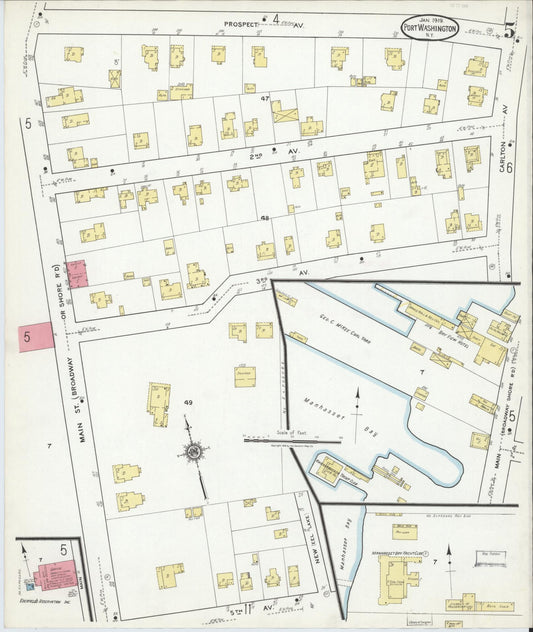 Sanborn Fire Insurance Map from Port Washington, Nassau County, New York (1919), Sheet #0005 - Historic Sanborn Fire Insurance Map Print, vintage old map wall art, antique decor, genealogy gift, New York New York map