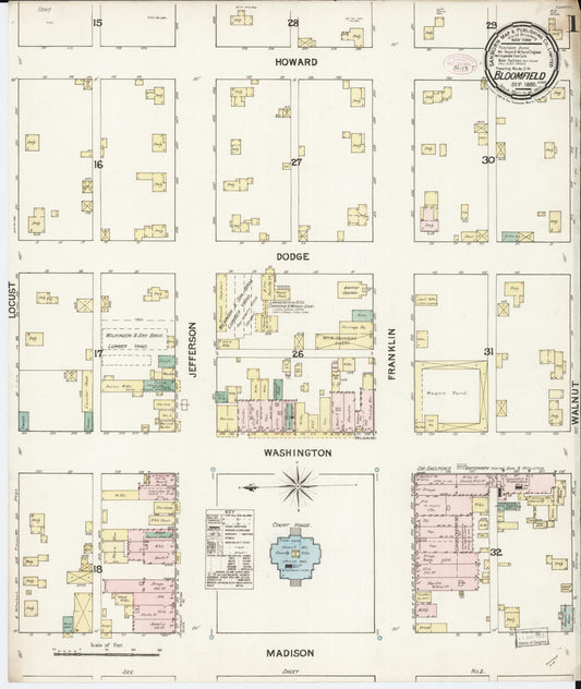 Sanborn Fire Insurance Map from Bloomfield, Davis County, Iowa (1888), Sheet #0001 - Historic Sanborn Fire Insurance Map Print, vintage old map wall art