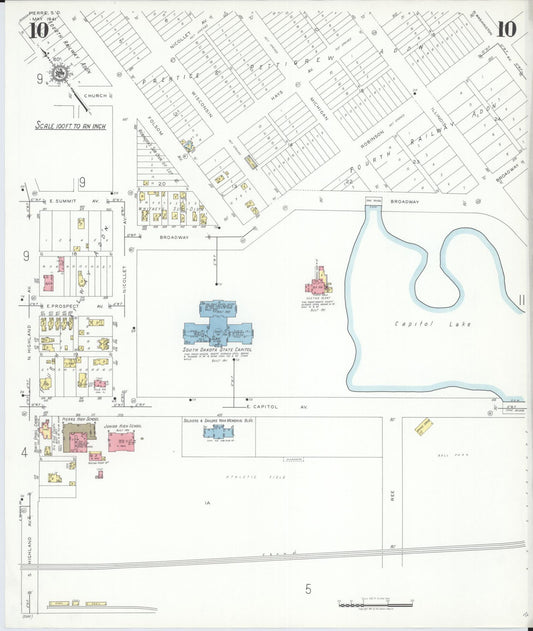 Sanborn Fire Insurance Map from Pierre, Hughes County, South Dakota (1941), Sheet #0010 - Historic Sanborn Fire Insurance Map Print, vintage old map wall art, antique decor, genealogy gift, South Dakota South Dakota map