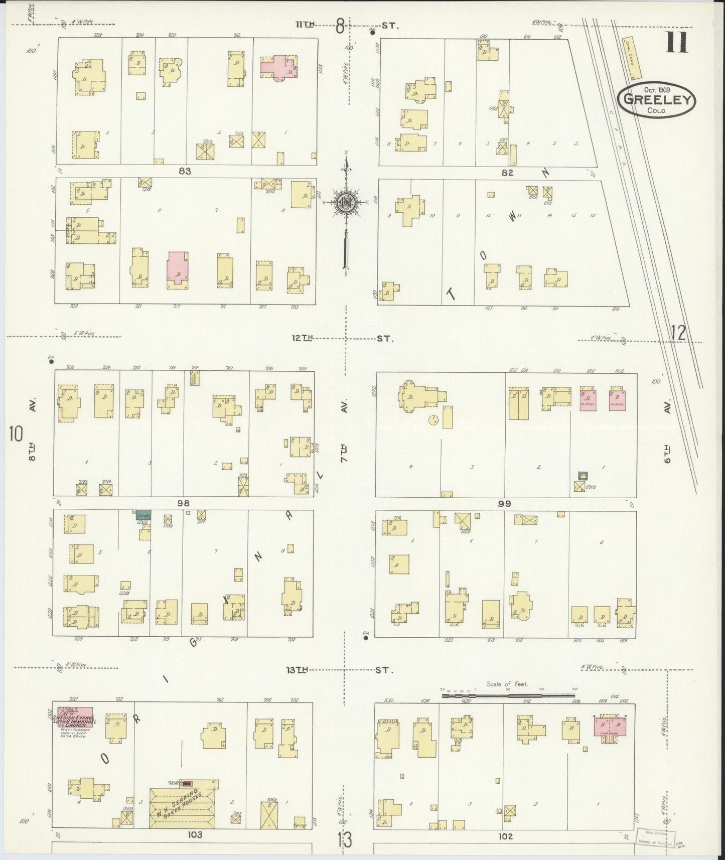 Sanborn Fire Insurance Map from Greeley, Weld County, Colorado (1909), Sheet #0011 - Complete Map Set gallery image, historic Sanborn map, vintage wall art, Colorado Colorado