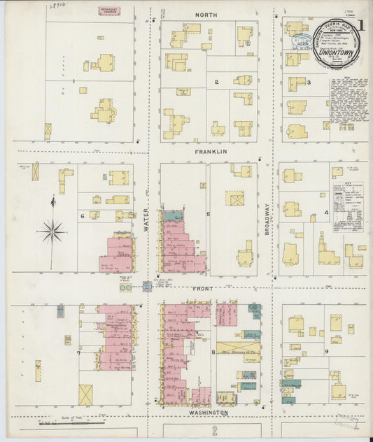 Sanborn Fire Insurance Map from Uniontown, Perry County, Alabama (1894), Sheet #0001 - Complete Map Set gallery image, historic Sanborn map, vintage wall art, Alabama Alabama