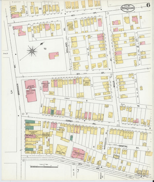 Sanborn Fire Insurance Map from Braddock, Allegheny County, Pennsylvania (1901), Sheet #0006 - Historic Sanborn Fire Insurance Map Print, vintage old map wall art, antique decor, genealogy gift, Pennsylvania Pennsylvania map