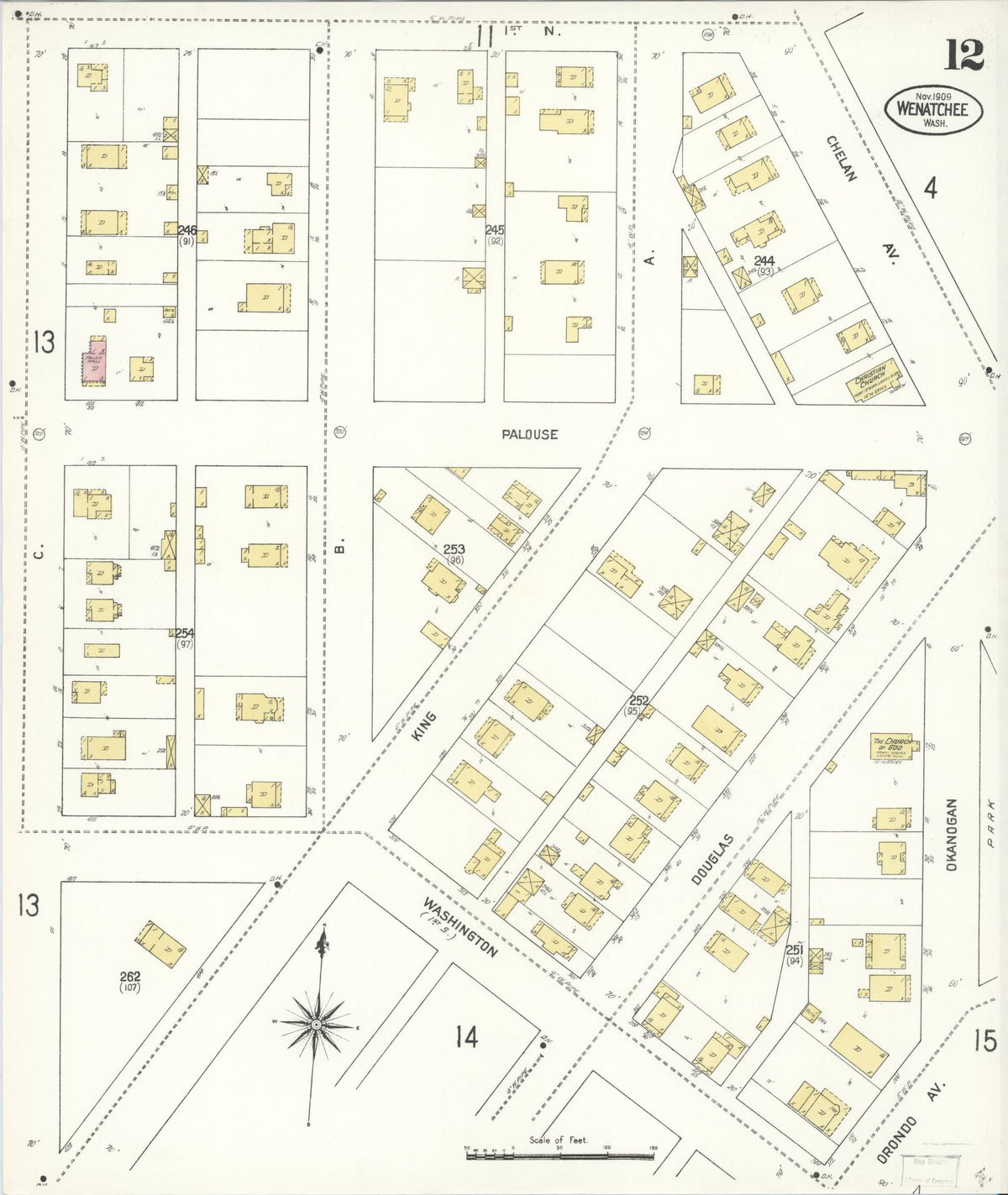 Sanborn Fire Insurance Map from Wenatchee, Chelan County, Washington (1909), Sheet #0012 - Historic Sanborn Fire Insurance Map Print, vintage old map wall art, antique decor, genealogy gift, Washington Washington map