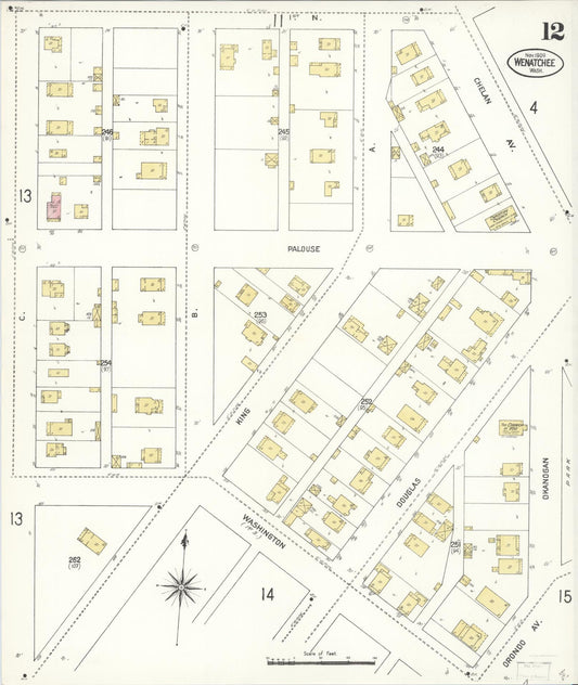Sanborn Fire Insurance Map from Wenatchee, Chelan County, Washington (1909), Sheet #0012 - Historic Sanborn Fire Insurance Map Print, vintage old map wall art, antique decor, genealogy gift, Washington Washington map