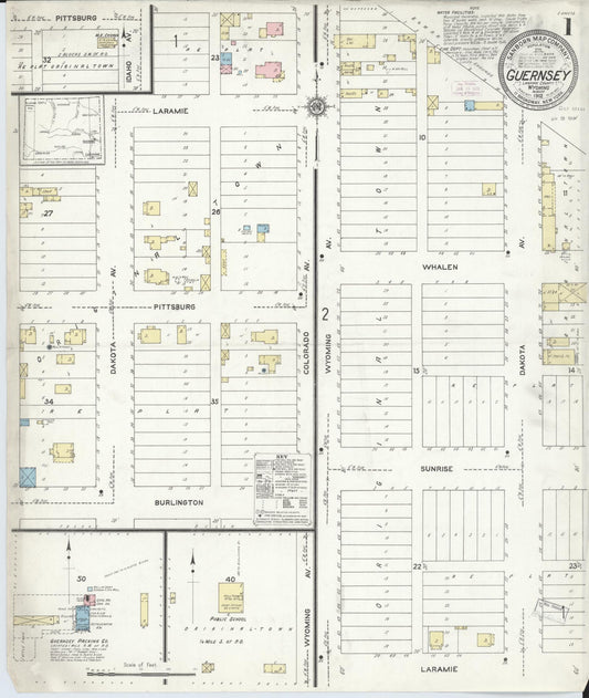 Sanborn Fire Insurance Map from Guernsey, Platte County, Wyoming (1912), Sheet #0001 - Historic Sanborn Fire Insurance Map Print, vintage old map wall art, antique decor, genealogy gift, Wyoming Wyoming map