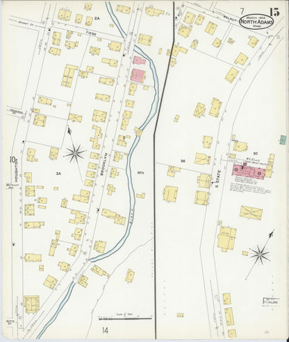 Sanborn Fire Insurance Map from North Adams, Berkshire County, Massachusetts (1908), Sheet #0015 - Historic Sanborn Fire Insurance Map Print, vintage old map wall art, antique decor, genealogy gift, Massachusetts Massachusetts map
