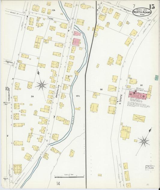 Sanborn Fire Insurance Map from North Adams, Berkshire County, Massachusetts (1908), Sheet #0015 - Historic Sanborn Fire Insurance Map Print, vintage old map wall art, antique decor, genealogy gift, Massachusetts Massachusetts map