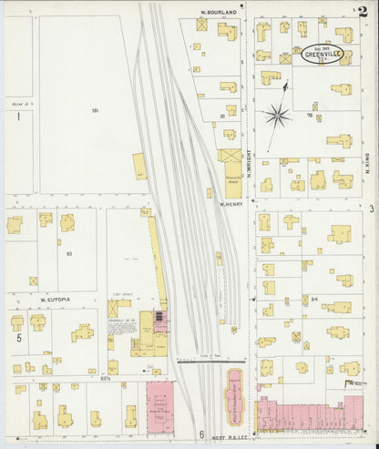 Sanborn Fire Insurance Map from Greenville, Hunt County, Texas (1903), Sheet #0002 - Complete Map Set gallery image, historic Sanborn map, vintage wall art, Texas Texas