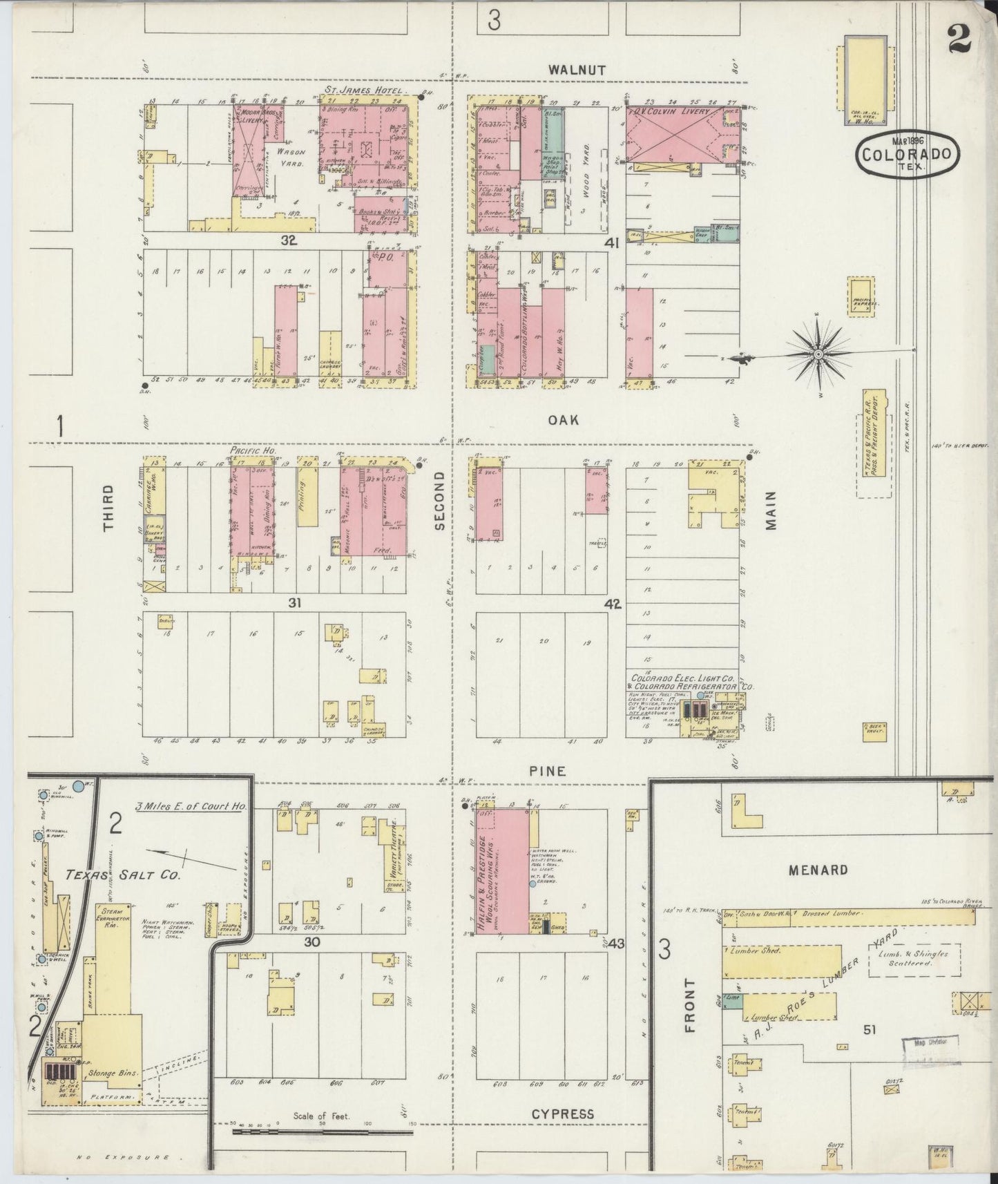 Sanborn Fire Insurance Map from Colorado, Mitchell County, Texas (1896), Sheet #0002 - Complete Map Set gallery image, historic Sanborn map, vintage wall art, Colorado Colorado