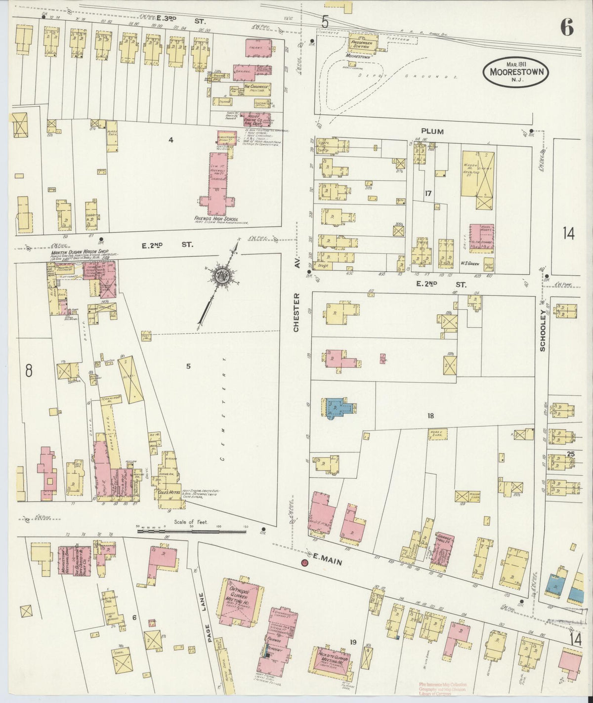 Sanborn Fire Insurance Map from Moorestown, Burlington County, New Jersey (1911), Sheet #0006 - Complete Map Set gallery image, historic Sanborn map, vintage wall art, New Jersey New Jersey