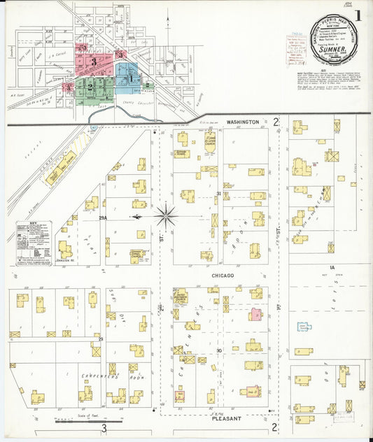 Sanborn Fire Insurance Map from Sumner, Bremer County, Iowa (1900), Sheet #0001 - Historic Sanborn Fire Insurance Map Print, vintage old map wall art