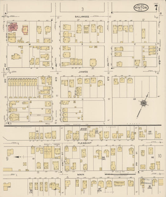 Sanborn Fire Insurance Map from Hinton, Summer County, West Virginia (1922), Sheet #0007 - Historic Sanborn Fire Insurance Map Print, vintage old map wall art, antique decor, genealogy gift, West Virginia West Virginia map