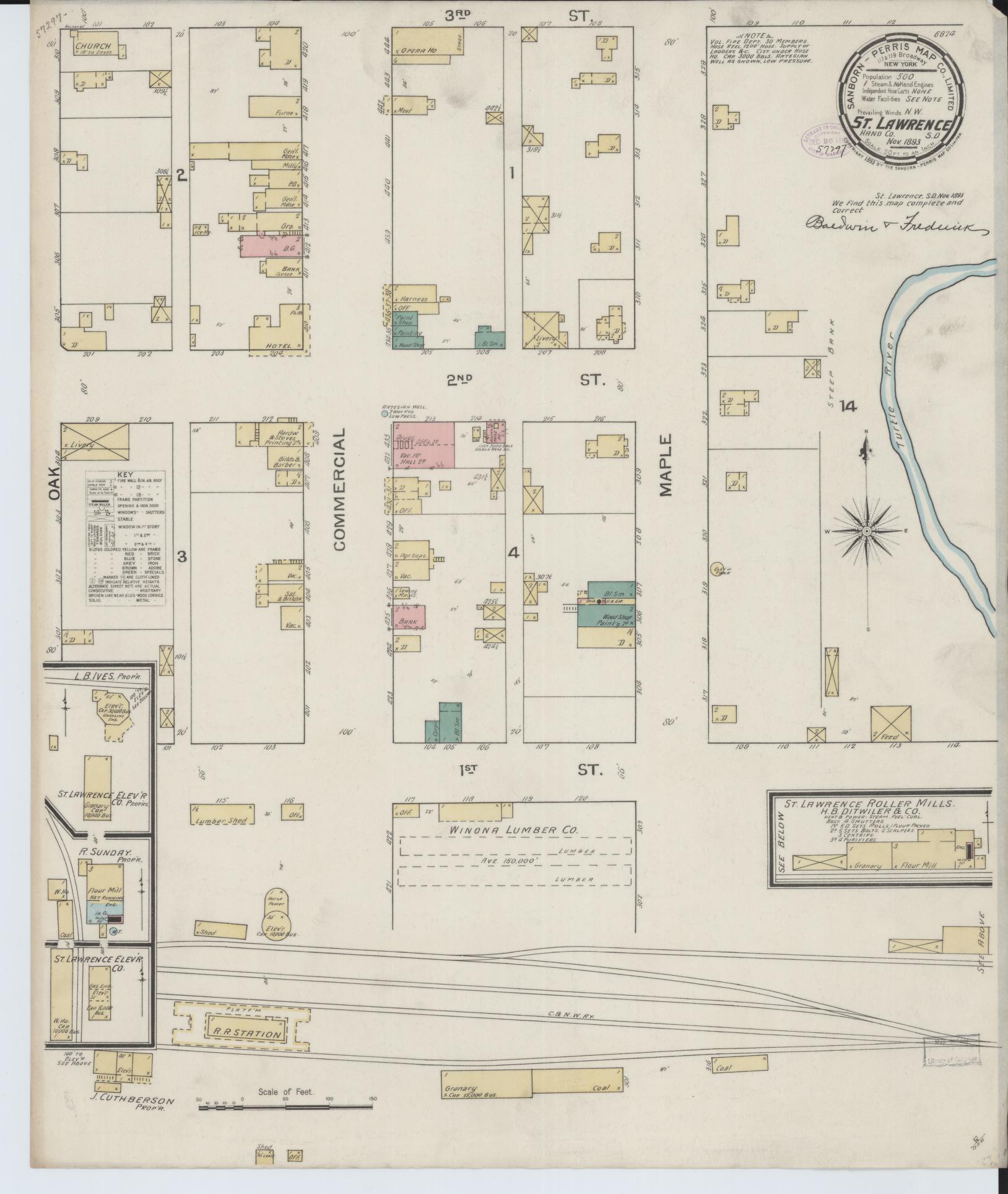 Sanborn Fire Insurance Map from Saint Lawrence, Hand County, South Dakota. (1893) – Historic Sanborn Fire Insurance Map Print