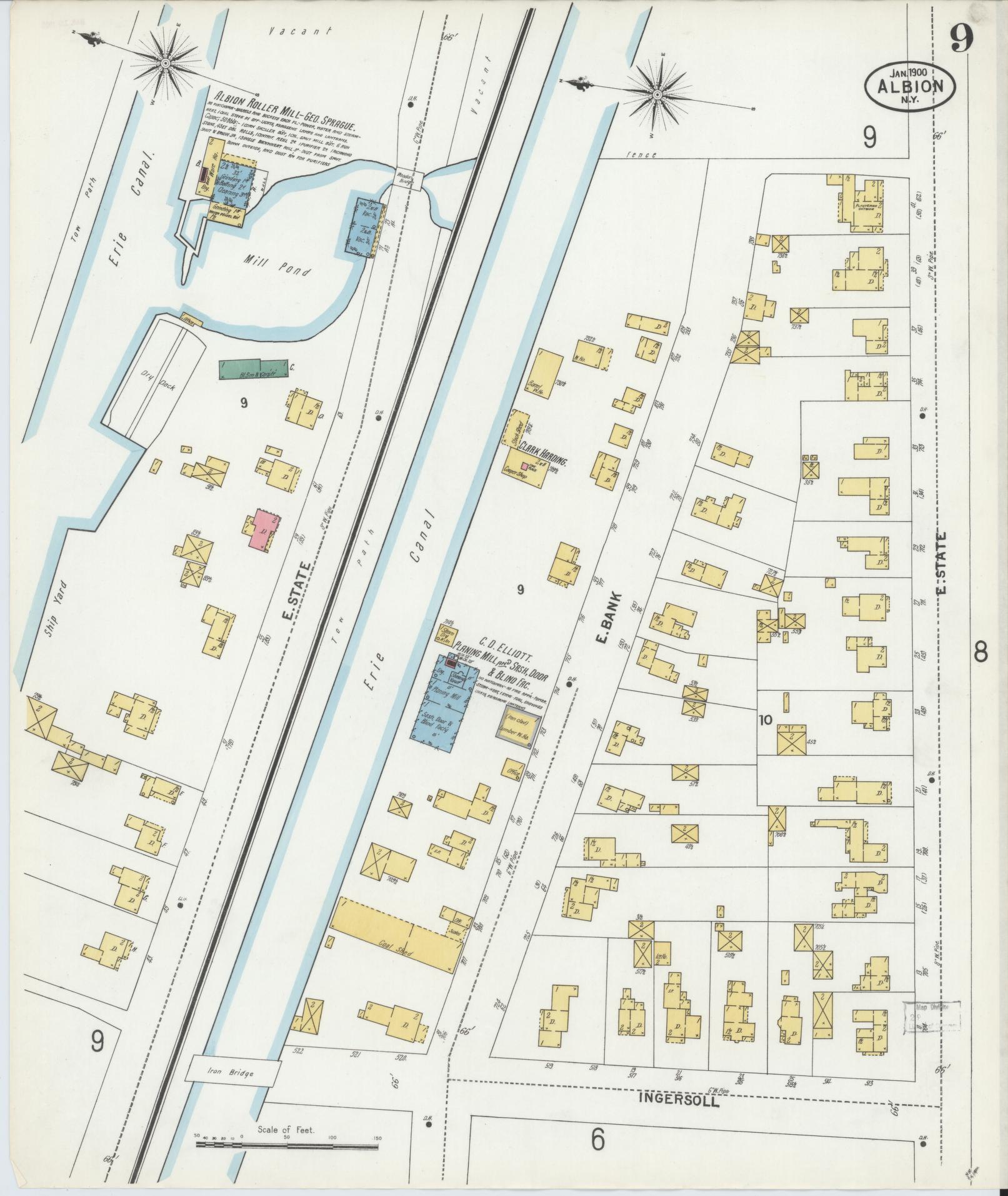 Sanborn Fire Insurance Map from Albion, Orleans County, New York (1900), Sheet #0009 - Complete Map Set gallery image, historic Sanborn map, vintage wall art, New York New York