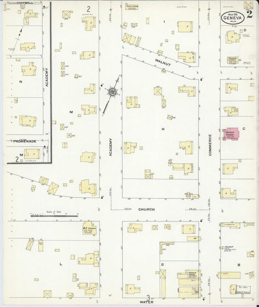 Sanborn Fire Insurance Map from Geneva, Geneva County, Alabama (1910), Sheet #0002 - Historic Sanborn Fire Insurance Map Print, vintage old map wall art, antique decor, genealogy gift, Alabama Alabama map
