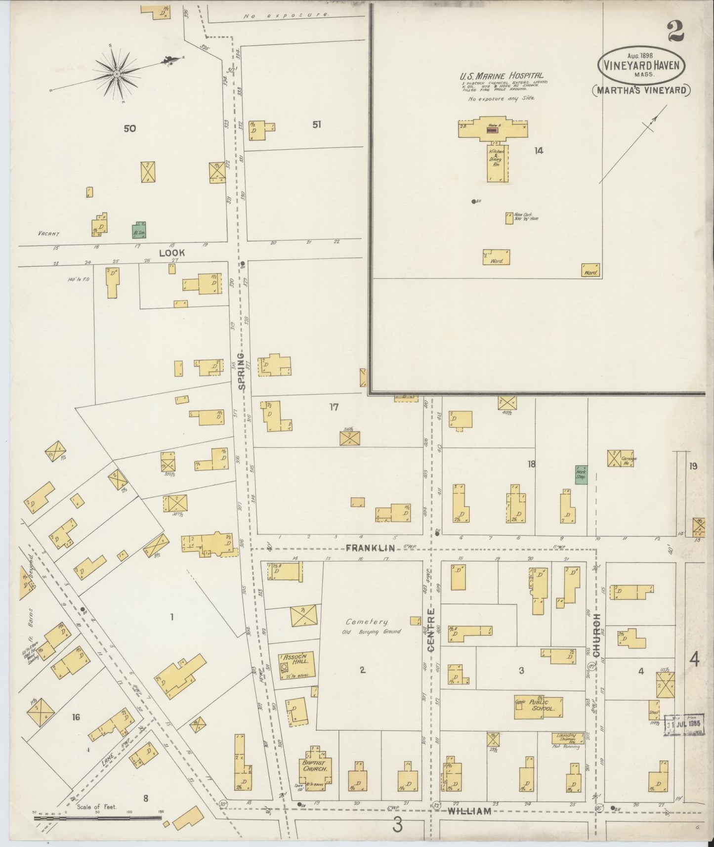 Sanborn Fire Insurance Map from Vineyard Haven, Dukes County, Massachusetts (1898), Sheet #0002 - Historic Sanborn Fire Insurance Map Print, vintage old map wall art, antique decor, genealogy gift, Massachusetts Massachusetts map
