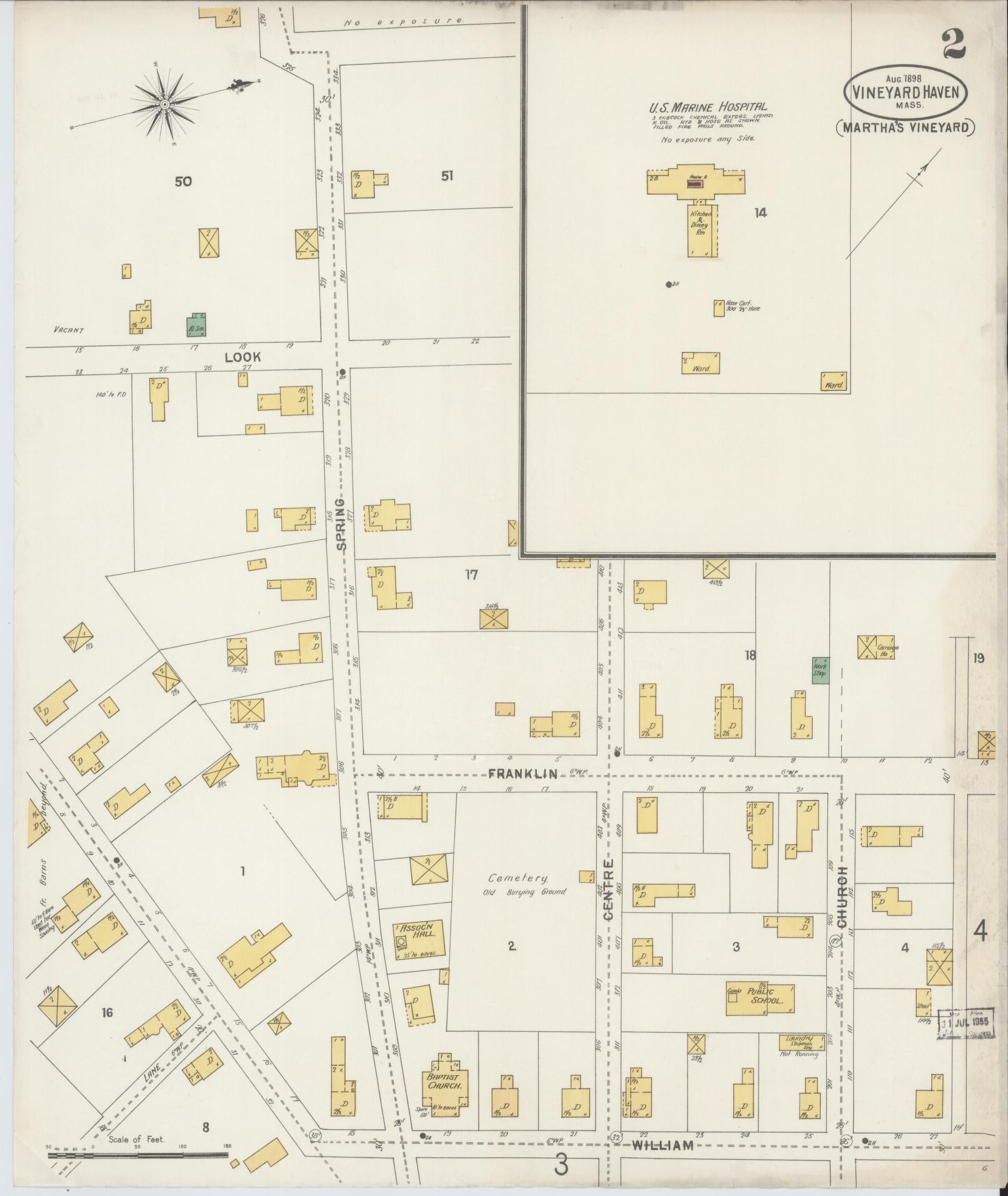Sanborn Fire Insurance Map from Vineyard Haven, Dukes County, Massachusetts (1898), Sheet #0002 - Historic Sanborn Fire Insurance Map Print, vintage old map wall art, antique decor, genealogy gift, Massachusetts Massachusetts map