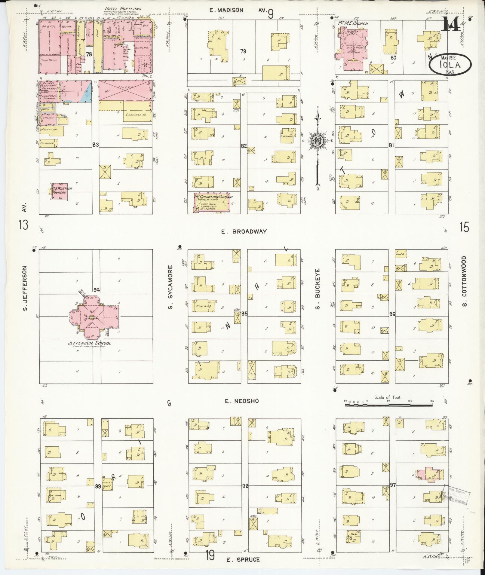 Sanborn Fire Insurance Map from Iola, Allen County, Kansas (1912), Sheet #0014 - Complete Map Set gallery image, historic Sanborn map, vintage wall art, Kansas Kansas