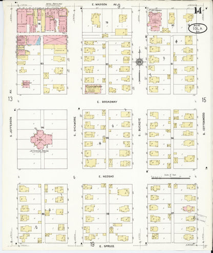 Sanborn Fire Insurance Map from Iola, Allen County, Kansas (1912), Sheet #0014 - Complete Map Set gallery image, historic Sanborn map, vintage wall art, Kansas Kansas