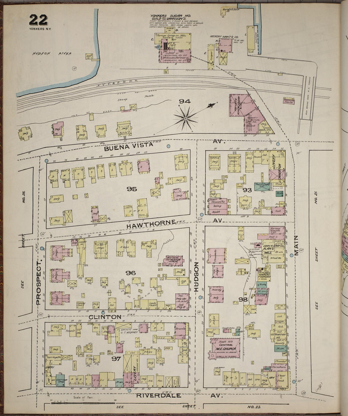Sanborn Fire Insurance Map from Yonkers, Westchester County, New York (1886), Sheet #0022 - Historic Sanborn Fire Insurance Map Print, vintage old map wall art, antique decor, genealogy gift, New York New York map