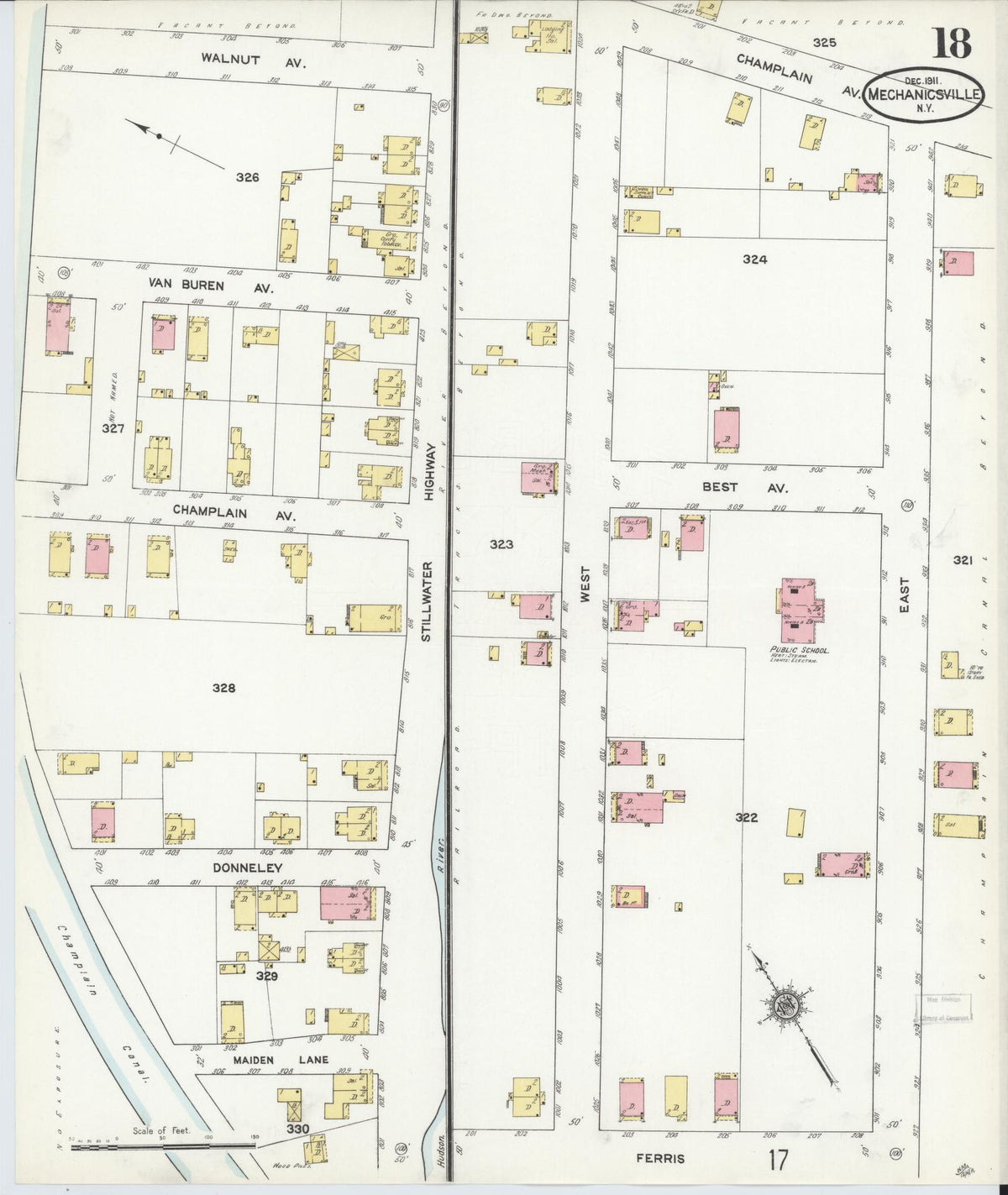 Sanborn Fire Insurance Map from Mechanicville, Saratoga County, New York (1911), Sheet #0018 - Historic Sanborn Fire Insurance Map Print, vintage old map wall art, antique decor, genealogy gift, New York New York map