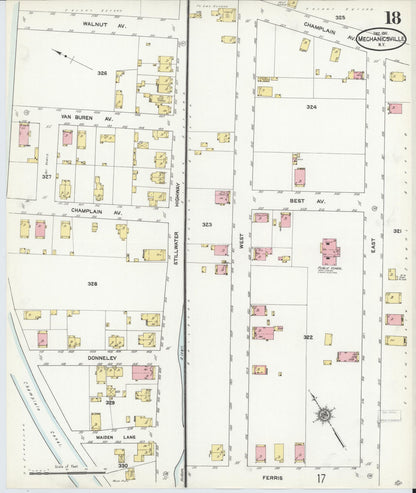 Sanborn Fire Insurance Map from Mechanicville, Saratoga County, New York (1911), Sheet #0018 - Historic Sanborn Fire Insurance Map Print, vintage old map wall art, antique decor, genealogy gift, New York New York map