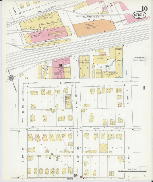Sanborn Fire Insurance Map from De Kalb, De Kalb County, Illinois (1912), Sheet #0010 - Historic Sanborn Fire Insurance Map Print, vintage old map wall art, antique decor, genealogy gift, Illinois Illinois map