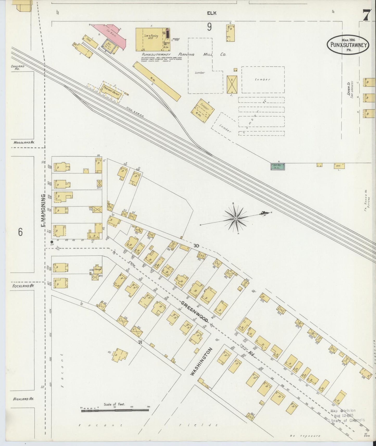 Sanborn Fire Insurance Map from Punxsutawney, Jefferson County, Pennsylvania (1906), Sheet #0007 - Complete Map Set gallery image, historic Sanborn map, vintage wall art, Pennsylvania Pennsylvania
