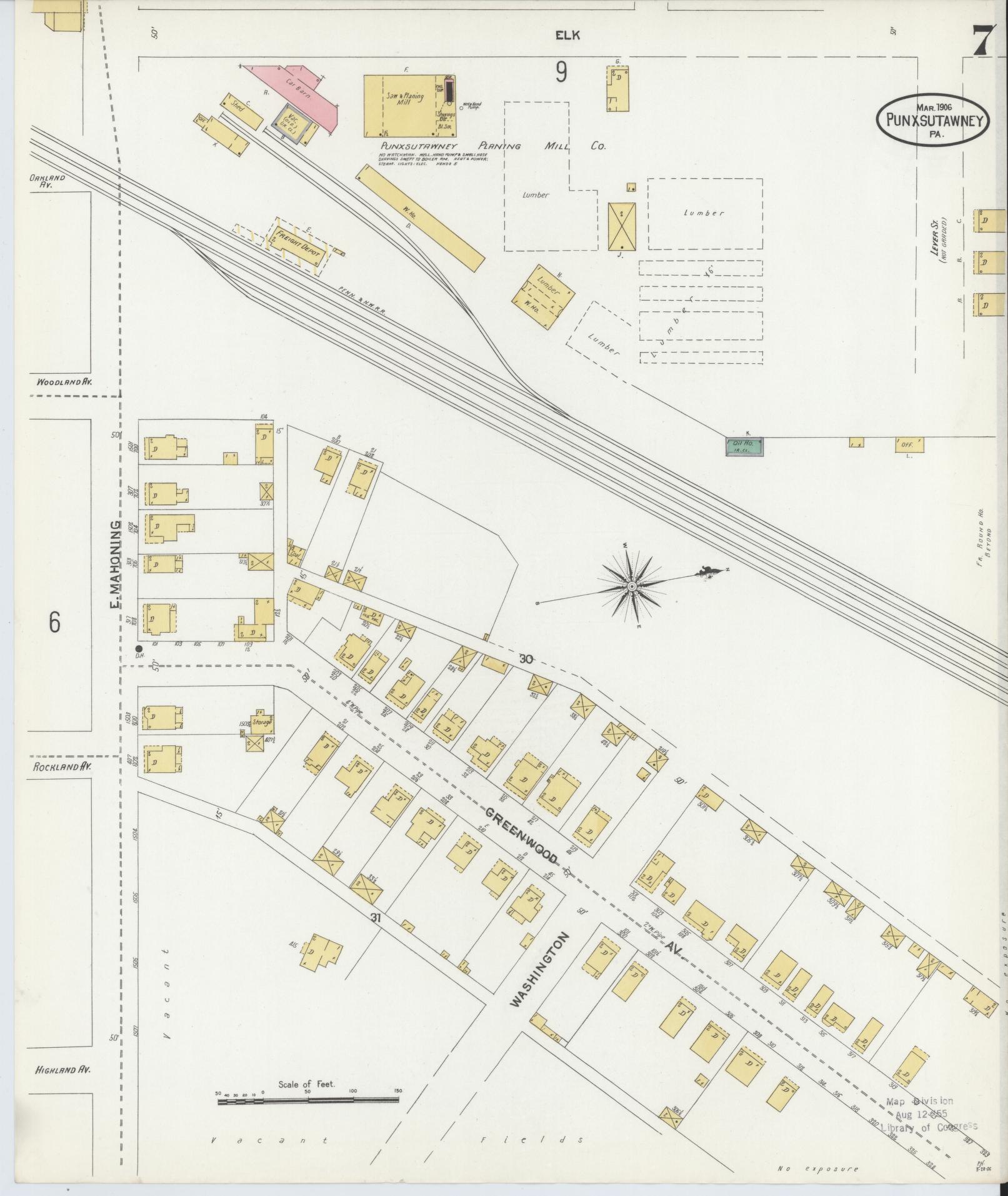 Sanborn Fire Insurance Map from Punxsutawney, Jefferson County, Pennsylvania (1906), Sheet #0007 - Complete Map Set gallery image, historic Sanborn map, vintage wall art, Pennsylvania Pennsylvania