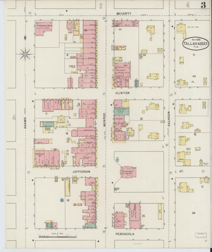 Sanborn Fire Insurance Map from Tallahassee, Leon County, Florida (1895), Sheet #0003 - Complete Map Set gallery image, historic Sanborn map, vintage wall art, Florida Florida