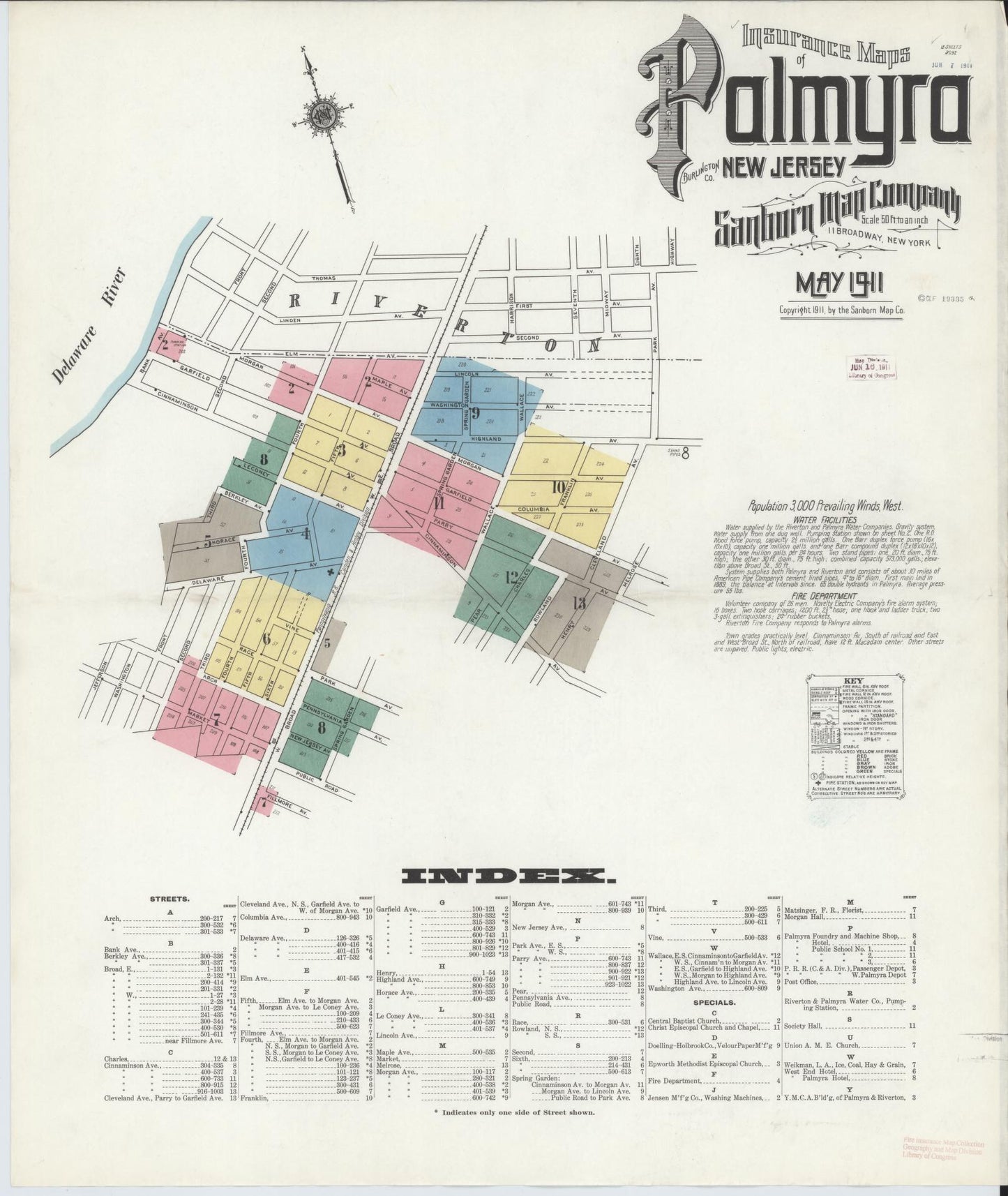 Sanborn Fire Insurance Map from Palmyra, Burlington County, New Jersey. (1911) – Historic Sanborn Fire Insurance Map Print