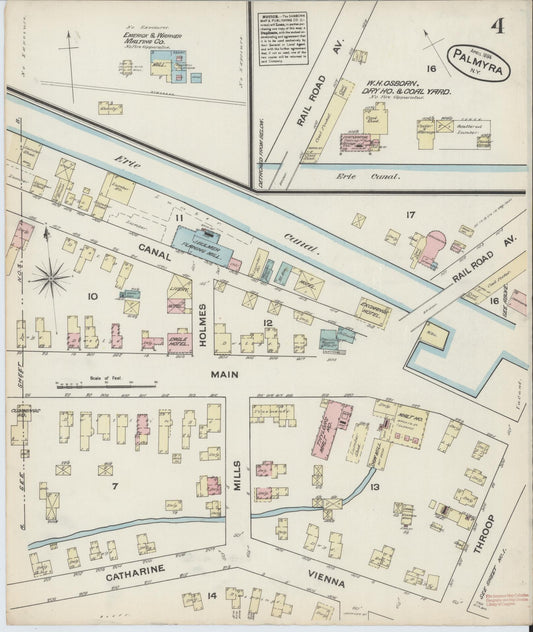 Sanborn Fire Insurance Map from Palmyra, Wayne County, New York (1884), Sheet #0004 - Historic Sanborn Fire Insurance Map Print, vintage old map wall art, antique decor, genealogy gift, New York New York map