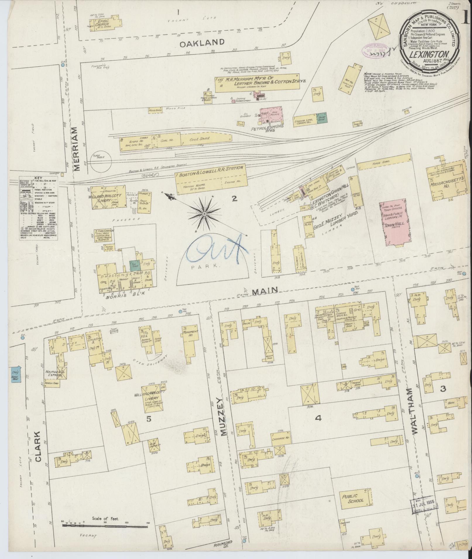 Sanborn Fire Insurance Map from Lexington, Middlesex County, Massachusetts (1887), Sheet #0001 - Historic Sanborn Fire Insurance Map Print, vintage old map wall art, antique decor, genealogy gift, Massachusetts Massachusetts map