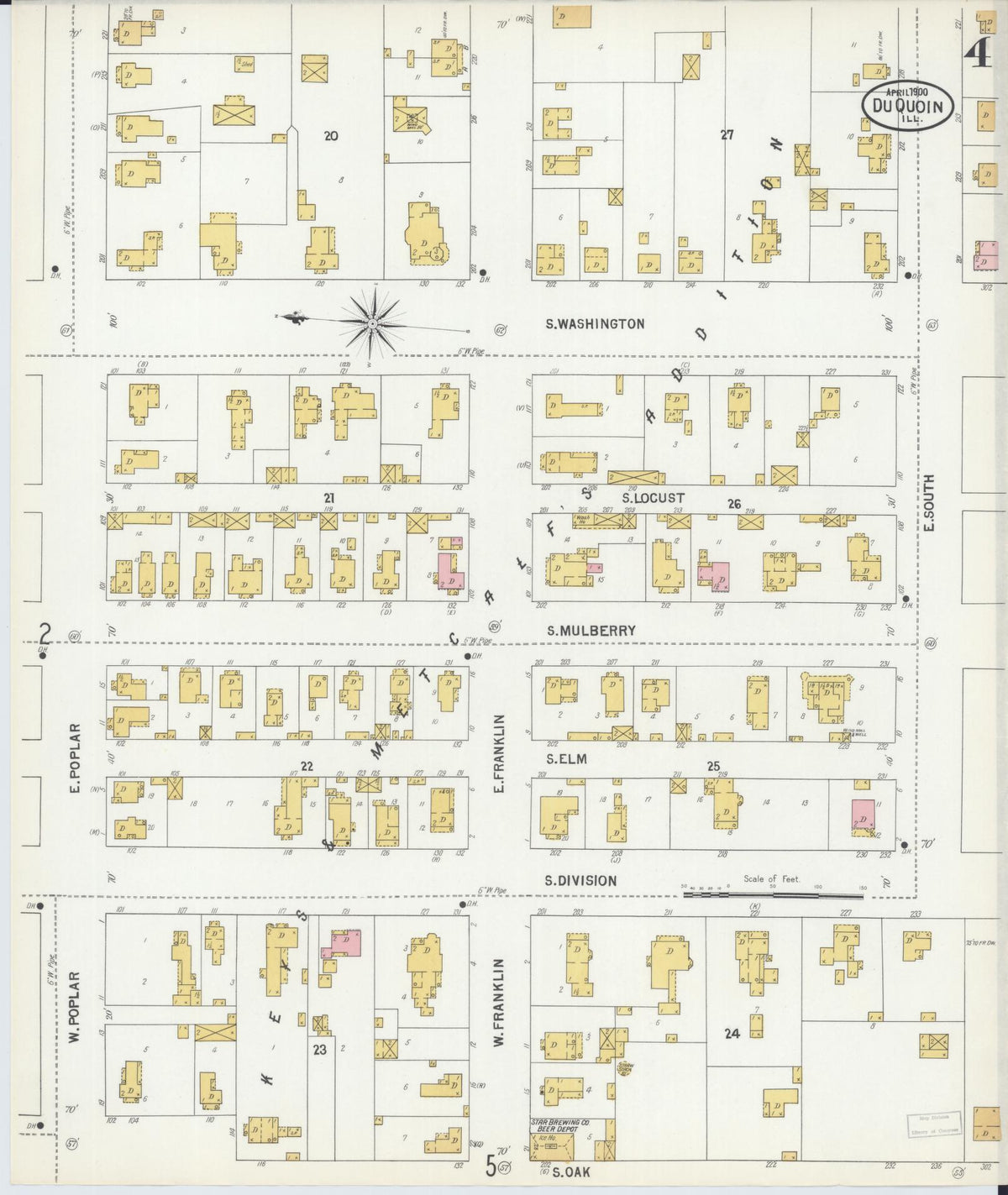 Sanborn Fire Insurance Map from Du Quoin, Perry County, Illinois (1900), Sheet #0004 - Historic Sanborn Fire Insurance Map Print, vintage old map wall art, antique decor, genealogy gift, Illinois Illinois map