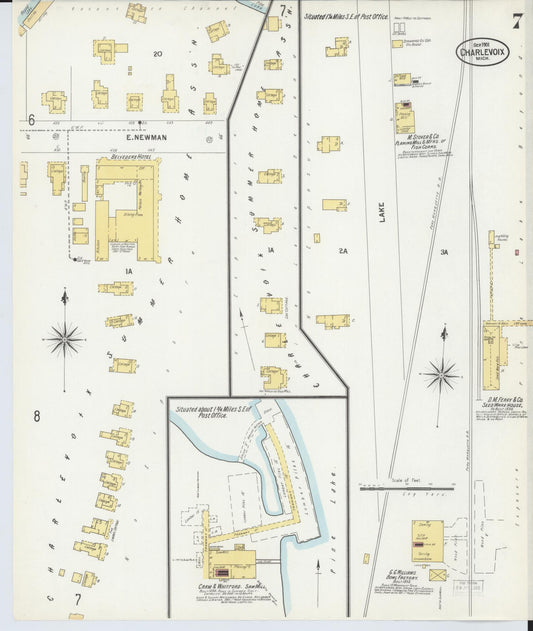 Sanborn Fire Insurance Map from Charlevoix, Charlevoix County, Michigan (1901), Sheet #0007 - Historic Sanborn Fire Insurance Map Print, vintage old map wall art, antique decor, genealogy gift, Michigan Michigan map