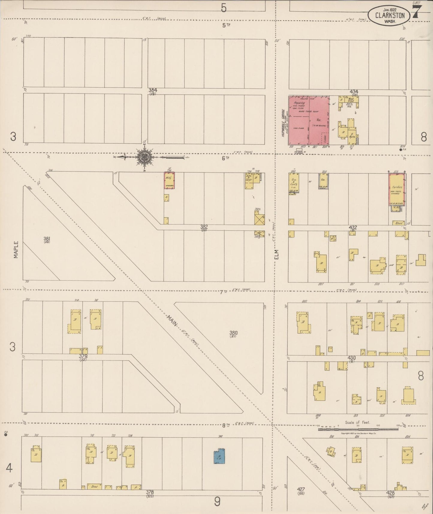 Sanborn Fire Insurance Map from Clarkston, Asotin County, Washington (1922), Sheet #0007 - Complete Map Set gallery image, historic Sanborn map, vintage wall art, Washington Washington