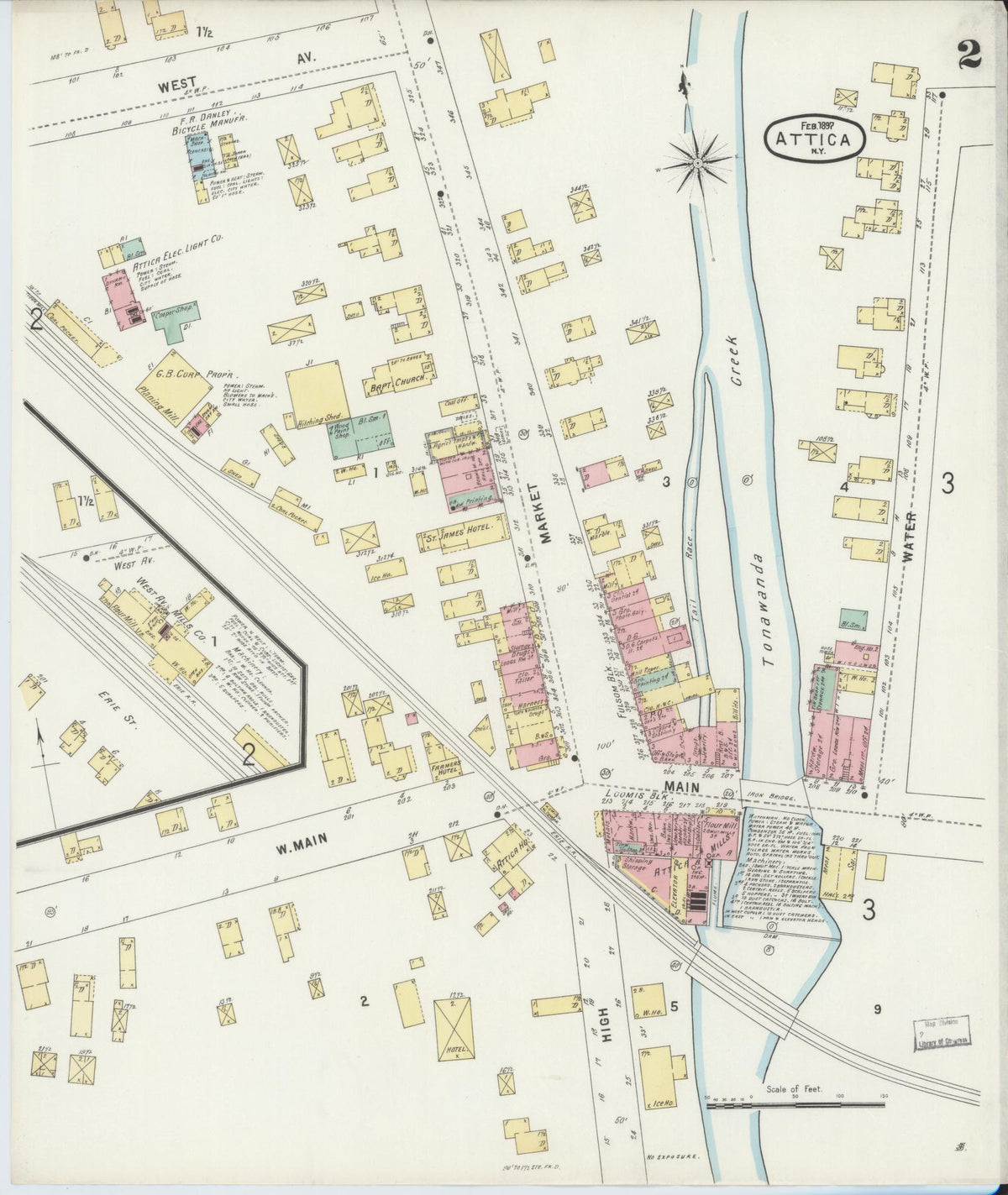 Sanborn Fire Insurance Map from Attica, Wyoming County, New York (1897), Sheet #0002 - Historic Sanborn Fire Insurance Map Print, vintage old map wall art, antique decor, genealogy gift, Attica Wyoming map