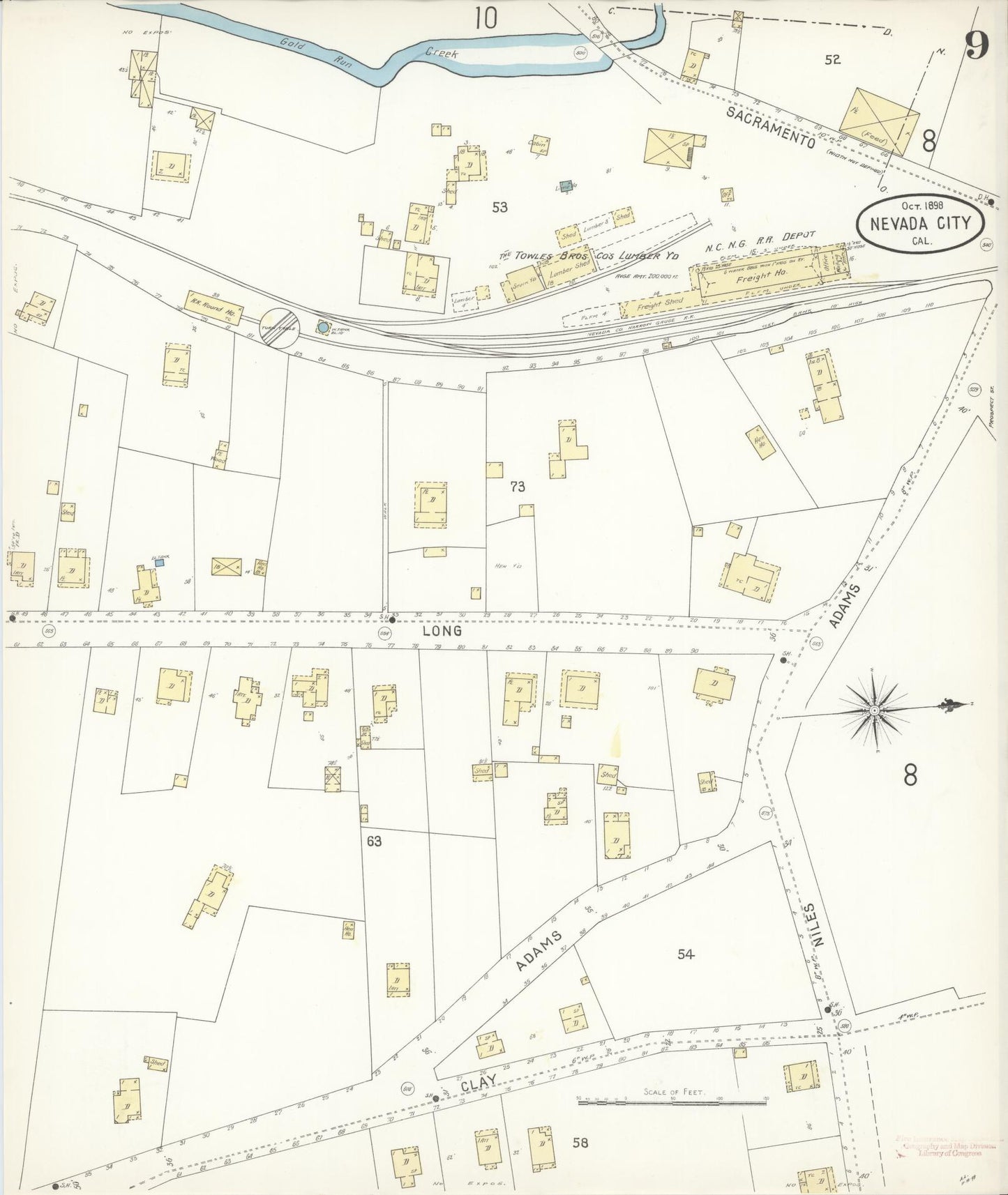 Sanborn Fire Insurance Map from Nevada City, Nevada County, California (1898), Sheet #0009 - Complete Map Set gallery image, historic Sanborn map, vintage wall art, Nevada City Nevada