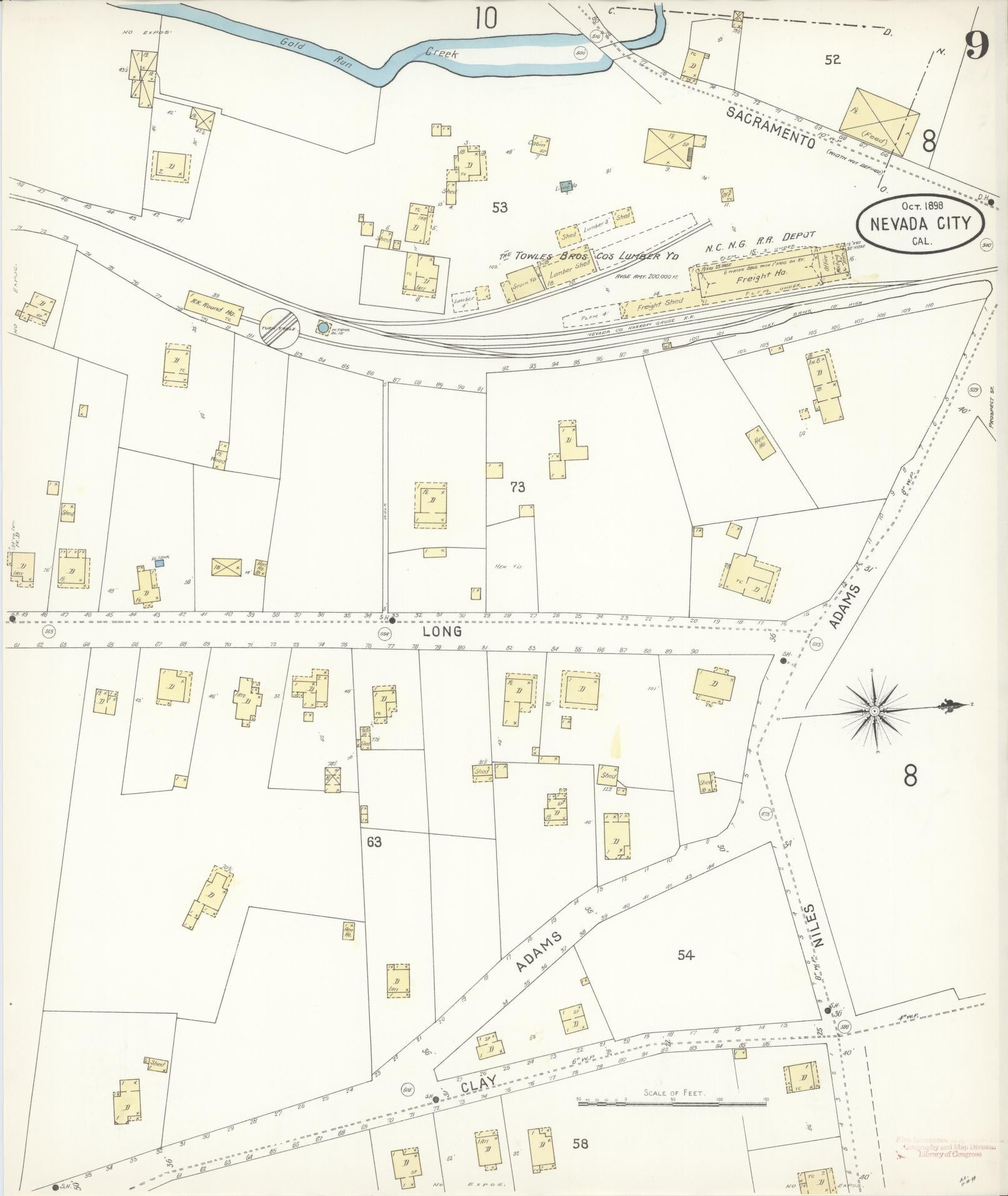 Sanborn Fire Insurance Map from Nevada City, Nevada County, California (1898), Sheet #0009 - Complete Map Set gallery image, historic Sanborn map, vintage wall art, Nevada City Nevada