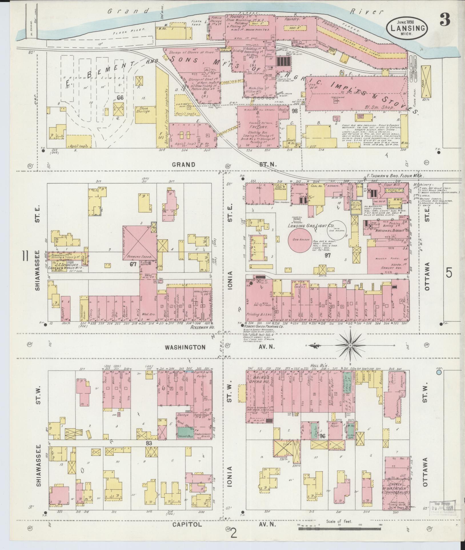 Sanborn Fire Insurance Map from Lansing, Ingham County, Michigan (1898), Sheet #0003 - Complete Map Set gallery image, historic Sanborn map, vintage wall art, Michigan Michigan