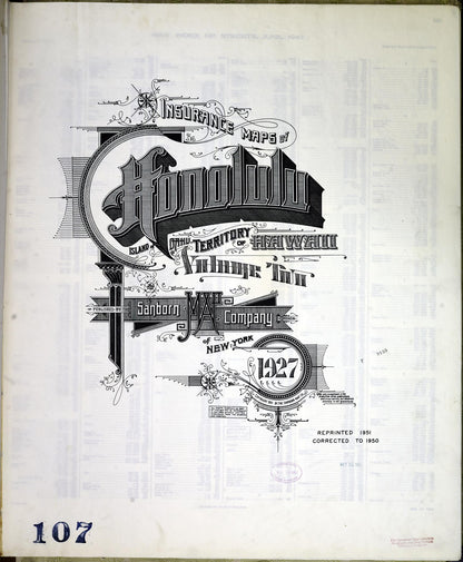 Sanborn Fire Insurance Map from Honolulu, Oahu County, Hawaii (1951), Sheet #0001 - Historic Sanborn Fire Insurance Map Print, vintage old map wall art