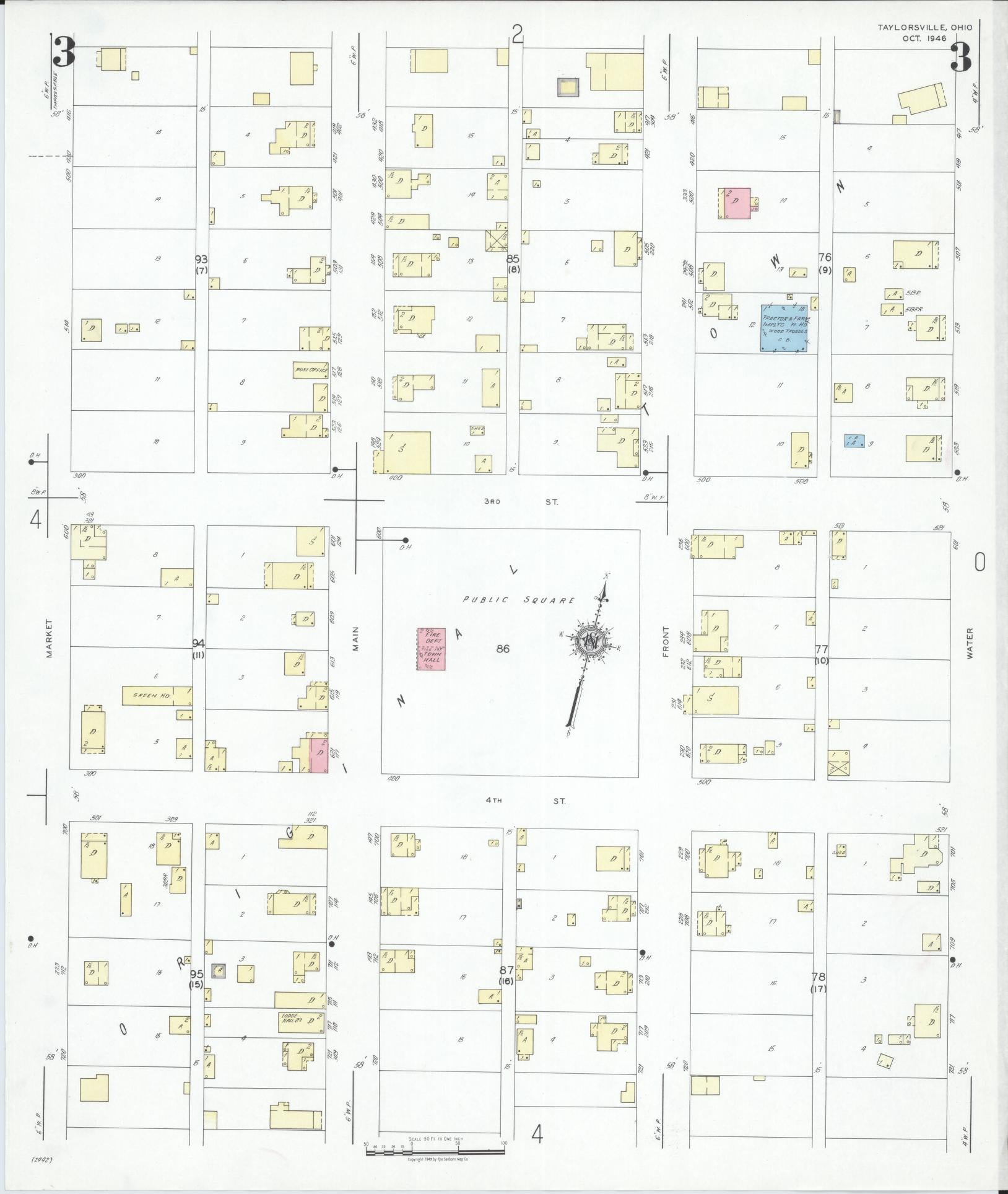Sanborn Fire Insurance Map from Taylorsville, Muskingum County, Ohio (1946), Sheet #0003 - Complete Map Set gallery image, historic Sanborn map, vintage wall art, Ohio Ohio