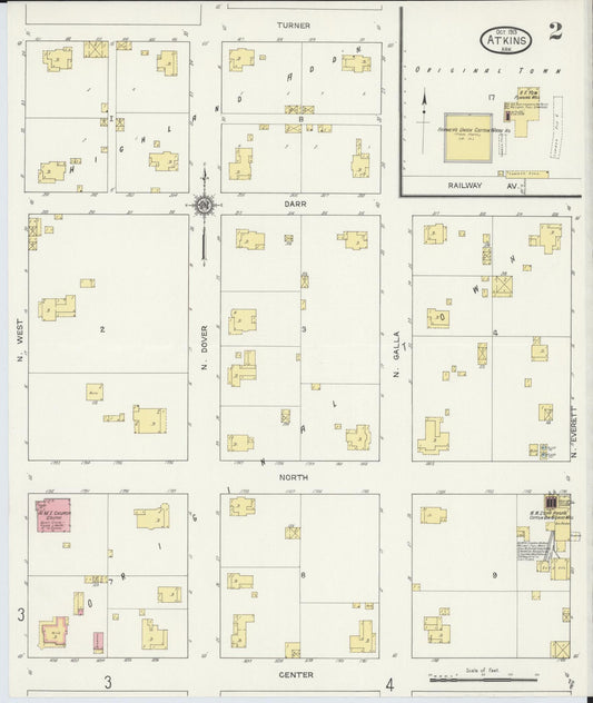 Sanborn Fire Insurance Map from Atkins, Pope County, Arkansas (1913), Sheet #0002 - Historic Sanborn Fire Insurance Map Print, vintage old map wall art, antique decor, genealogy gift, Arkansas Arkansas map