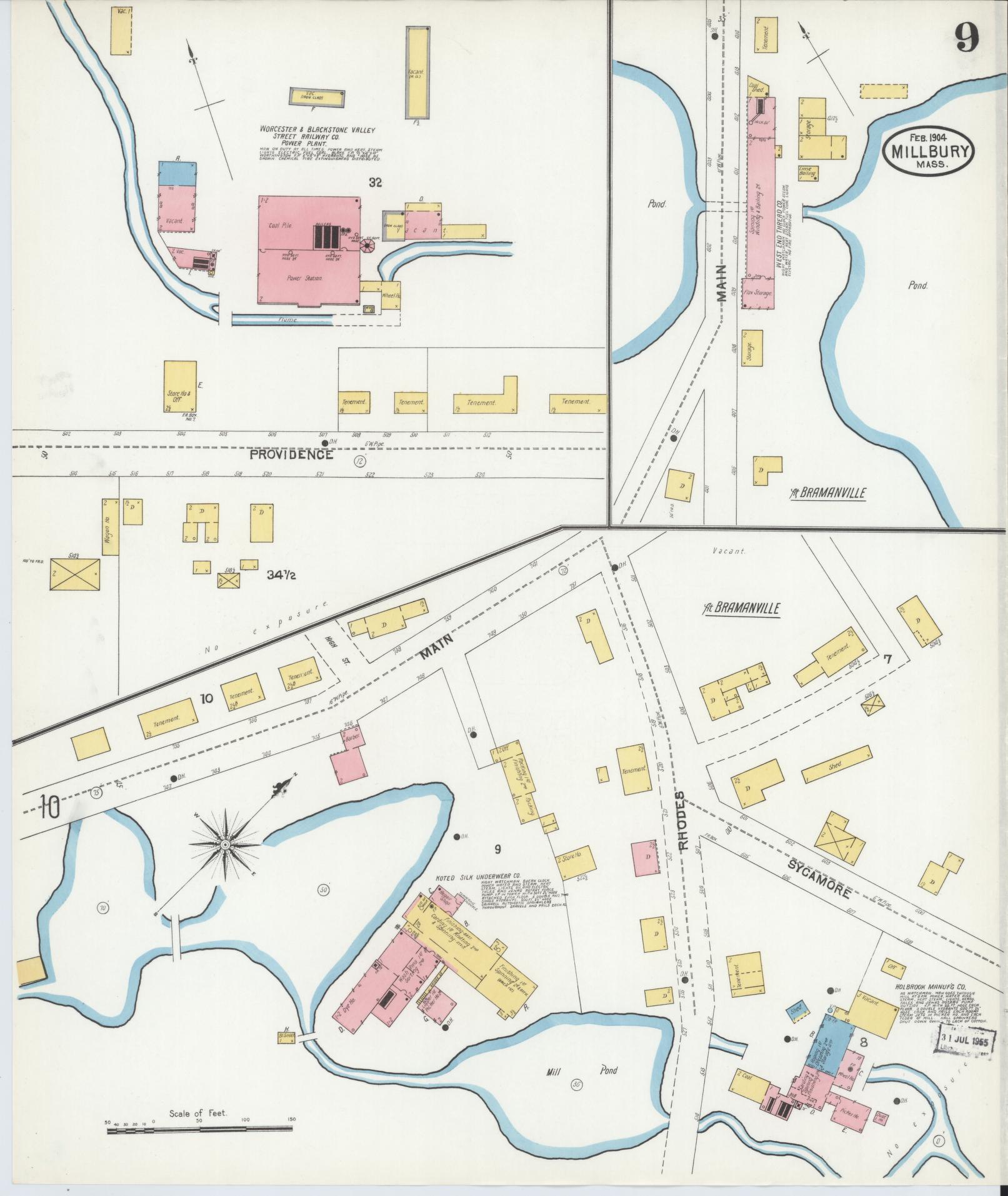 Sanborn Fire Insurance Map from Millbury, Worcester County, Massachusetts (1904), Sheet #0009 - Complete Map Set gallery image, historic Sanborn map, vintage wall art, Massachusetts Massachusetts