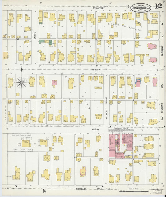 Sanborn Fire Insurance Map from Crawfordsville, Montgomery County, Indiana (1902), Sheet #0012 - Historic Sanborn Fire Insurance Map Print, vintage old map wall art, antique decor, genealogy gift, Indiana Indiana map