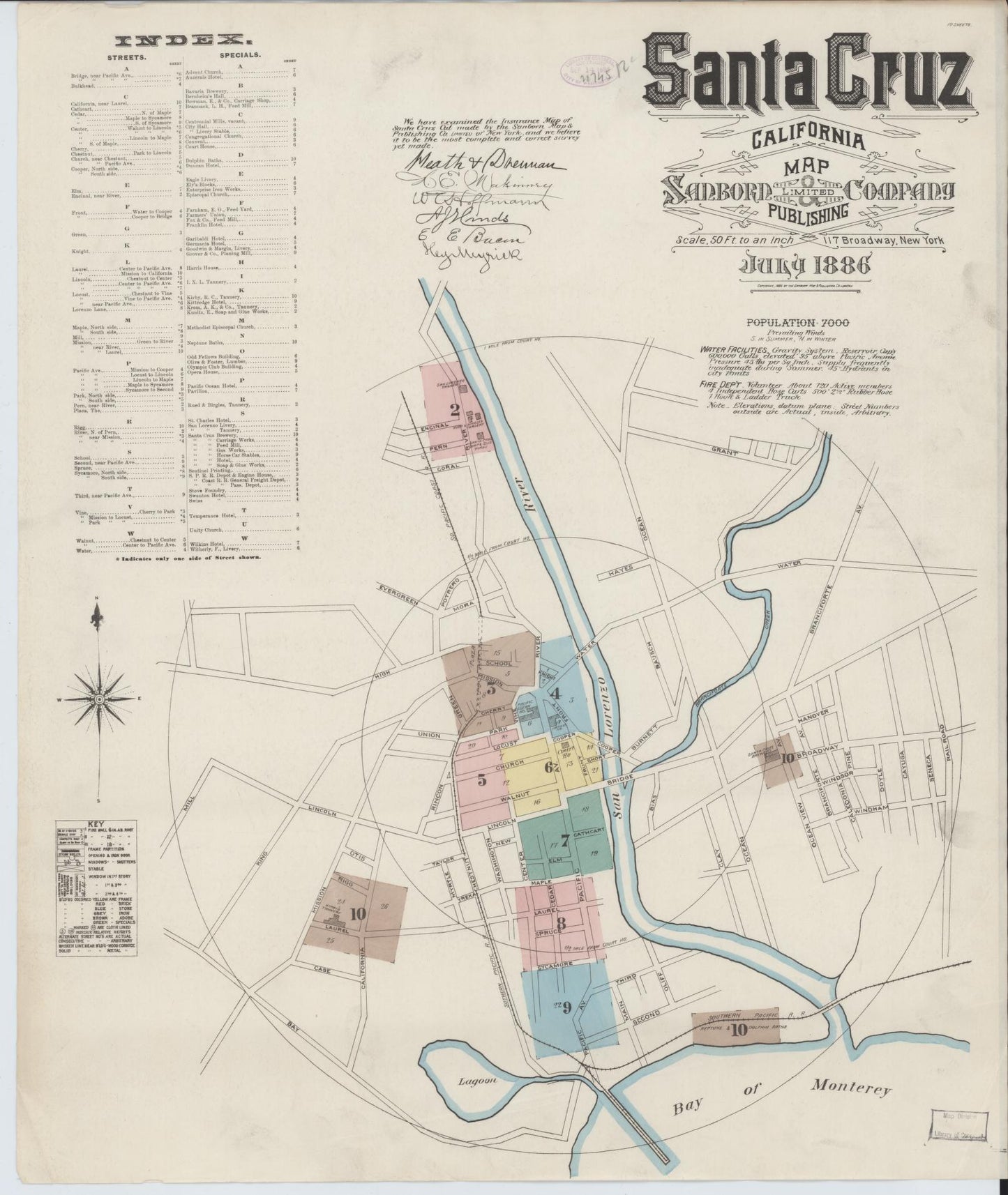 Sanborn Fire Insurance Map from Santa Cruz, Santa Cruz County, California (1886), Sheet #0001 - Complete Map Set gallery image, historic Sanborn map, vintage wall art, California California