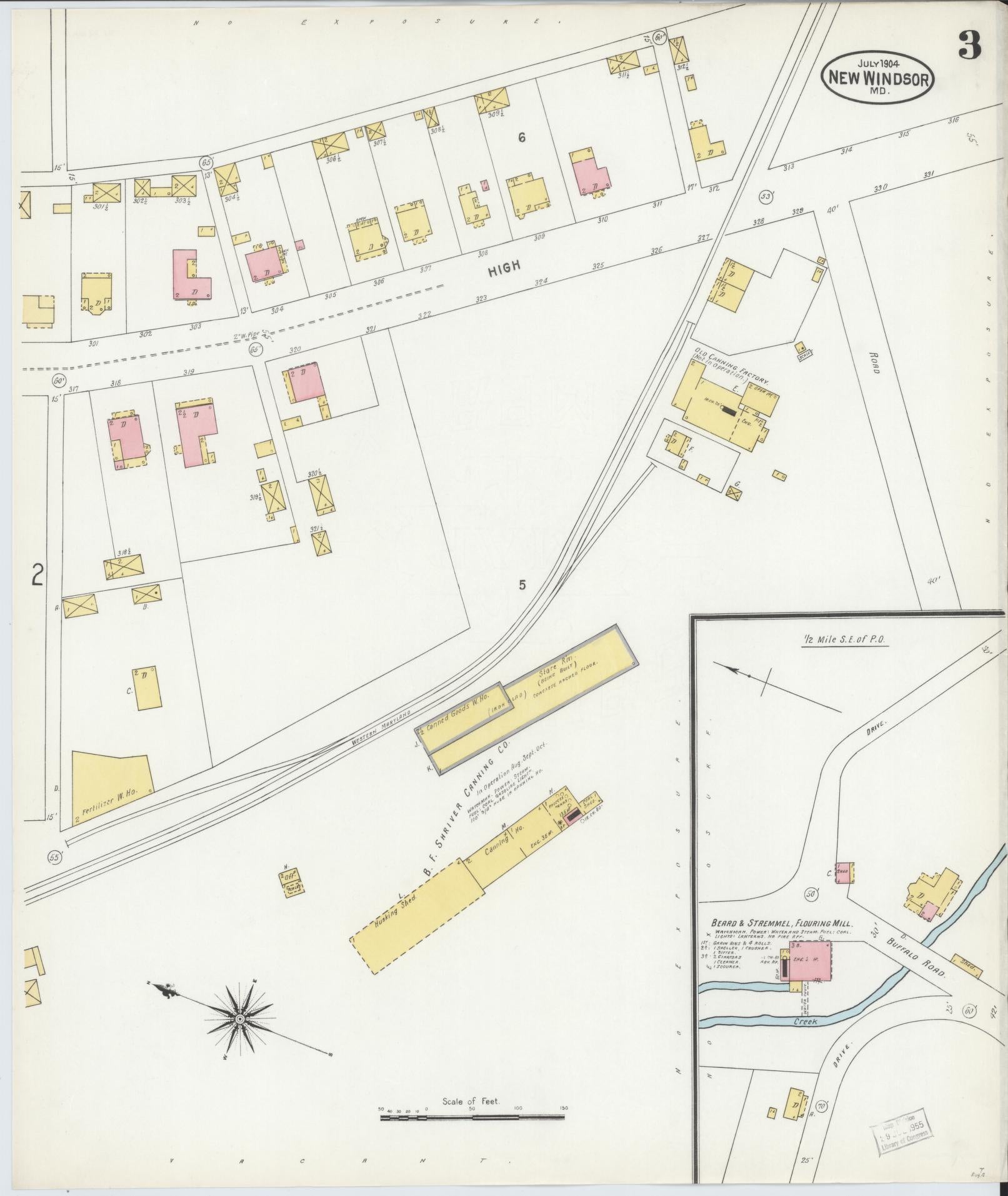 Sanborn Fire Insurance Map from New Windsor, Carroll County, Maryland (1904), Sheet #0003 - Historic Sanborn Fire Insurance Map Print, vintage old map wall art